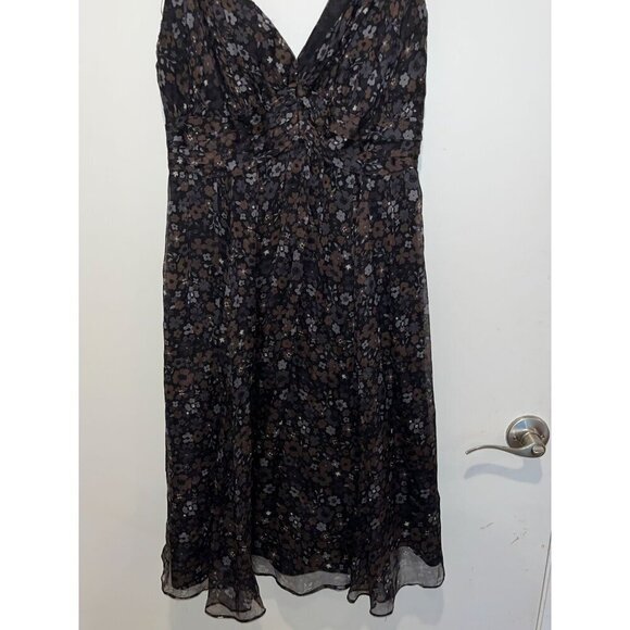Zara Womens Black Floral Chiffon Dress Size Medium Sleeveless V-Neck - Picture 3 of 8